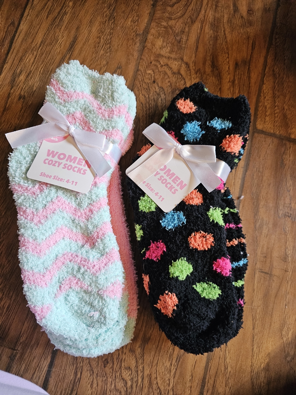 Women Cozy Socks - Mint Chevron & Black Neon Polka Dot Pair - 4 Pair